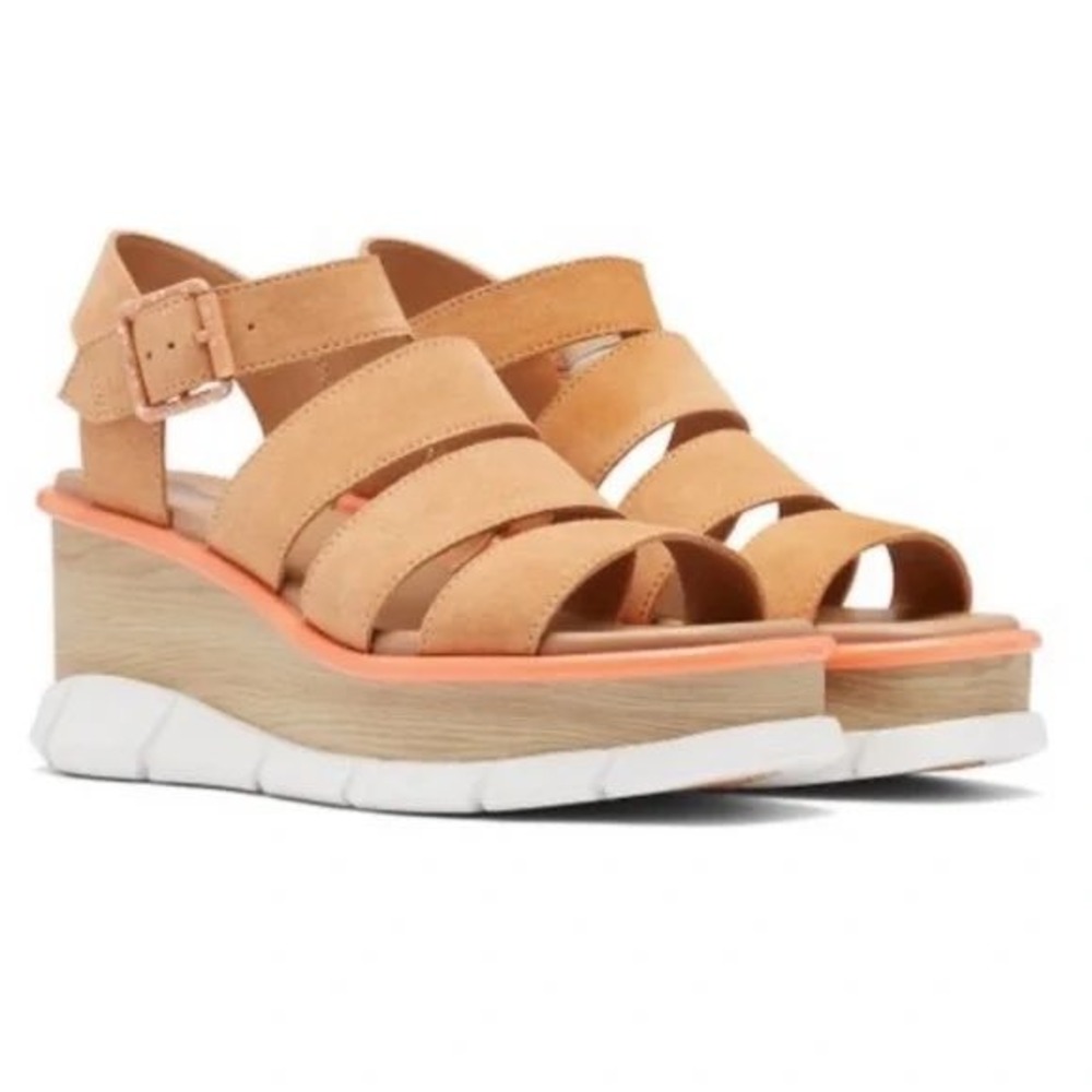 Women's Joanie III Ankle Strap Wedge Sandal Tan Coral White Size 9.5